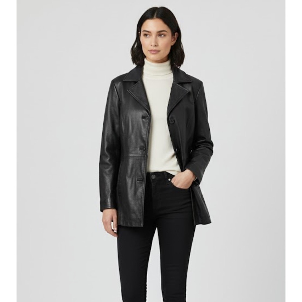 Maxima Wilsons Women's Sleek Black Leather Coat